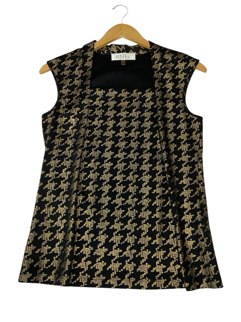 NWT KASPER Gold Black Houndstooth Sleeveless Career Top - Women’s XS
